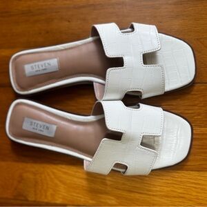 Steven By Steve Madden White Croc-Embossed Sandals